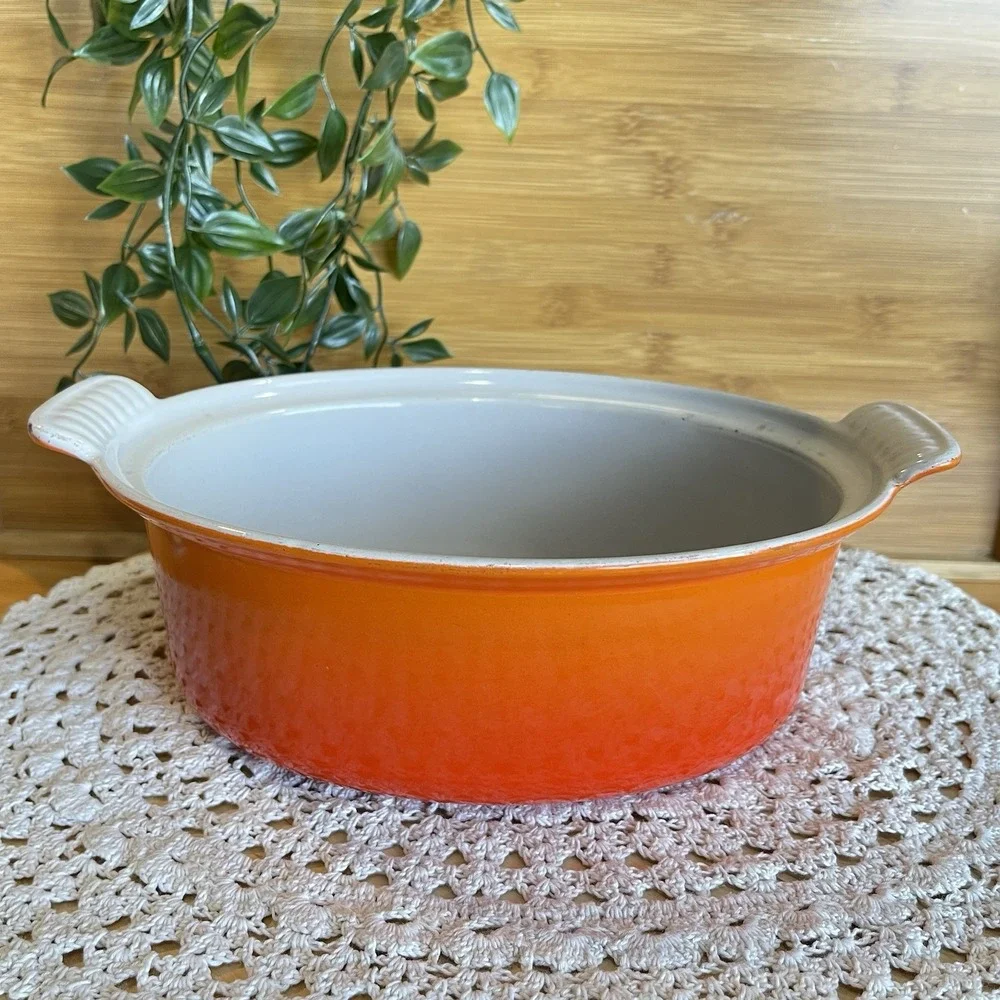 Vintage Le Creuset Flame Orange Enameled Cast Iron Oval Baking Casserole No Lid